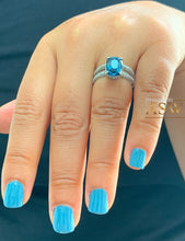 Load image into Gallery viewer, 14K Solid White Gold Cushion Cut Blue Sapphire And Round Cut Simulated Diamonds Engagement Ring And Band Three Sided Set 5.50ctw