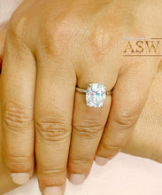 Load image into Gallery viewer, 14K Solid White Gold Cushion Cut Moissanite Engagement Ring Deco, Bridal, Wedding, Anniversary, Four prong, Solitaire 4.00ctw