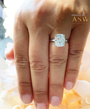 Load image into Gallery viewer, 14K Solid White Gold Cushion Cut Moissanite Engagement Ring Deco, Bridal, Wedding, Anniversary, Four prong, Solitaire 4.00ctw