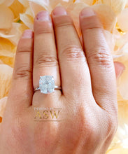 Load image into Gallery viewer, 14K Solid White Gold Cushion Cut Forever One Moissanite Engagement Ring Deco, Bridal, Wedding, Anniversary, Four prong, Solitaire 4.20ctw