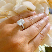 Load image into Gallery viewer, 14K Solid White Gold Cushion Cut Forever One Moissanite Engagement Ring Deco, Bridal, Wedding, Anniversary, Four prong, Solitaire 4.20ctw