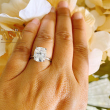 Load image into Gallery viewer, 14K Solid White Gold Cushion Cut Moissanite Engagement Ring Deco, Bridal, Wedding, Anniversary, Four prong, Solitaire 4.00ctw