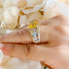 Load image into Gallery viewer, 14K White and Yellow Gold Cushion Cut Natural Yellow Citrine and Round cut Natural Diamonds Engagement Ring Bridal Wedding 4.80ctw