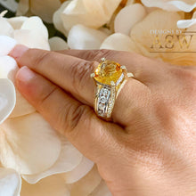 Load image into Gallery viewer, 14K White and Yellow Gold Cushion Cut Natural Yellow Citrine and Round cut Natural Diamonds Engagement Ring Bridal Wedding 4.80ctw