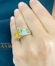 Load image into Gallery viewer, 14K White and Yellow Gold Cushion Cut Natural Yellow Citrine and Round cut Natural Diamonds Engagement Ring Bridal Wedding 4.80ctw
