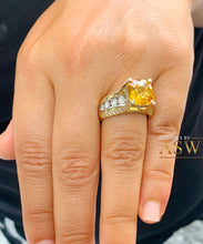 Load image into Gallery viewer, 14K White and Yellow Gold Cushion Cut Natural Yellow Citrine and Round cut Natural Diamonds Engagement Ring Bridal Wedding 4.80ctw