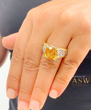 Load image into Gallery viewer, 14K White and Yellow Gold Cushion Cut Natural Yellow Citrine and Round cut Natural Diamonds Engagement Ring Bridal Wedding 4.80ctw
