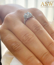 Load image into Gallery viewer, 14K Solid White Gold Cushion Cut Moissanite and Natural Diamond Engagement Ring Soleste Style Double Halo 1.80ct