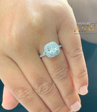 Load image into Gallery viewer, 14K Solid White Gold Cushion Cut Moissanite and Natural Diamond Engagement Ring Soleste Style Double Halo 1.80ct