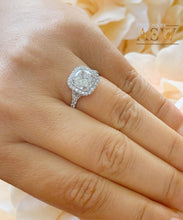 Load image into Gallery viewer, 14K Solid White Gold Cushion Cut Forever One Moissanite and Natural Diamond Engagement Ring Soleste Style Double Halo 2.00ctw