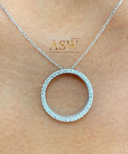 Load image into Gallery viewer, 14k white gold round cut diamond prong set necklace pendent and chain circle of love life bridal wedding anniversary gift natural 0.80ctw