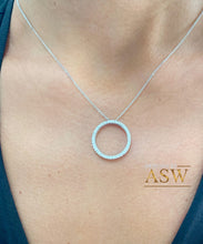 Load image into Gallery viewer, 14k white gold round cut diamond prong set necklace pendent and chain circle of love life bridal wedding anniversary gift natural 0.80ctw