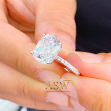 Load image into Gallery viewer, 14K Solid White Gold Cushion Cut Moissanite Engagement Ring Deco, Bridal, Wedding, Anniversary, Four prong, Solitaire 4.00ctw