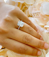 Load image into Gallery viewer, 14K Solid White Gold Cushion Cut Moissanite Engagement Ring Deco, Bridal, Wedding, Anniversary, Four prong, Solitaire 4.00ctw