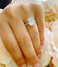 Load image into Gallery viewer, 14K Solid White Gold Cushion Cut Moissanite Engagement Ring Deco, Bridal, Wedding, Anniversary, Four prong, Solitaire 4.00ctw