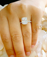 Load image into Gallery viewer, 14K Solid White Gold Cushion Cut Moissanite Engagement Ring Deco, Bridal, Wedding, Anniversary, Four prong, Solitaire 4.00ctw