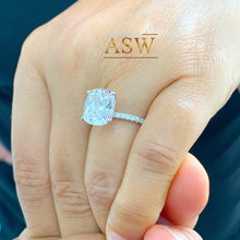 Load image into Gallery viewer, 14K Solid White Gold Cushion Cut Moissanite Engagement Ring Deco, Bridal, Wedding, Anniversary, Four prong, Solitaire 4.00ctw