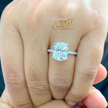 Load image into Gallery viewer, Women's Large Four Carat 14k White Gold Cushion Simulated Diamond Engagement Ring, Bridal, Wedding, Anniversary, Prongs, Solitaire Propose
