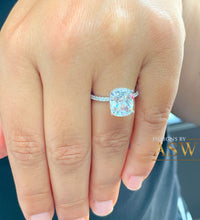 Load image into Gallery viewer, Women's Large Four Carat 14k White Gold Cushion Simulated Diamond Engagement Ring, Bridal, Wedding, Anniversary, Prongs, Solitaire Propose