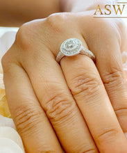 Load image into Gallery viewer, Filigree 14K Solid White Gold Round Cut Forever One Moissanite And Natural Diamond Engagement Ring Bezel Set Antique Style Halo 1.25ctw