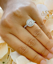 Load image into Gallery viewer, Filigree 14K Solid White Gold Round Cut Forever One Moissanite And Natural Diamond Engagement Ring Bezel Set Antique Style Halo 1.25ctw