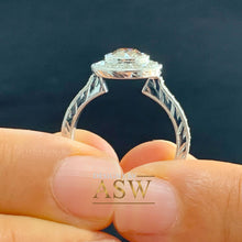 Load image into Gallery viewer, Filigree 14K Solid White Gold Round Cut Forever One Moissanite And Natural Diamond Engagement Ring Bezel Set Antique Style Halo 1.25ctw