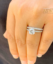 Load image into Gallery viewer, Gorgeous 14K Solid White Gold Cushion and Round Cut Simulated Diamonds Engagement Ring And Band Set Halo Prong Set Wedding Bridal Set 1.90ct