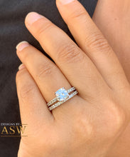 Load image into Gallery viewer, 14K White Gold Cushion Cut Moissanite and Round Cut Natural Diamond Engagement Ring And Band Bridal Wedding Set Halo 1.90ctw