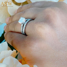 Load image into Gallery viewer, Gorgeous 14K Solid White Gold Cushion and Round Cut Simulated Diamonds Engagement Ring And Band Set Halo Prong Set Wedding Bridal Set 1.90ct