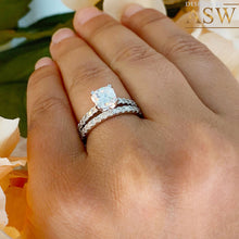 Load image into Gallery viewer, Gorgeous 14K Solid White Gold Cushion and Round Cut Simulated Diamonds Engagement Ring And Band Set Halo Prong Set Wedding Bridal Set 1.90ct