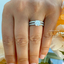 Load image into Gallery viewer, Gorgeous 14K Solid White Gold Cushion and Round Cut Simulated Diamonds Engagement Ring And Band Set Halo Prong Set Wedding Bridal Set 1.90ct