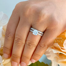 Load image into Gallery viewer, Gorgeous 14K Solid White Gold Cushion and Round Cut Simulated Diamonds Engagement Ring And Band Set Halo Prong Set Wedding Bridal Set 1.90ct