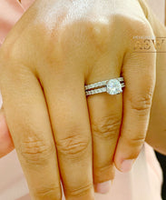 Load image into Gallery viewer, 14K White Gold Cushion Cut Moissanite and Round Cut Natural Diamond Engagement Ring And Band Bridal Wedding Set Halo 1.90ctw