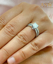 Load image into Gallery viewer, Gorgeous 14K Solid White Gold Cushion and Round Cut Simulated Diamonds Engagement Ring And Band Set Halo Prong Set Wedding Bridal Set 1.90ct