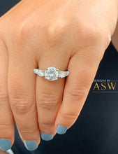 Load image into Gallery viewer, Copy of 14K Solid White Gold Round Cut Moissanite and Natural Round And Baguettes Cut Diamond Engagement Ring Deco Antique Style 2.70ctw