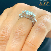 Load image into Gallery viewer, Copy of 14K Solid White Gold Round Cut Moissanite and Natural Round And Baguettes Cut Diamond Engagement Ring Deco Antique Style 2.70ctw
