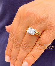 Load image into Gallery viewer, 14K Solid Yellow Gold Radiant Cut Moissanite Engagement Ring And Band, Bridal, Wedding, Four prong, Solitaire 3.50ctw