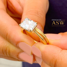 Load image into Gallery viewer, 14K Solid Yellow Gold Radiant Cut Moissanite Engagement Ring And Band, Bridal, Wedding, Four prong, Solitaire 3.50ctw