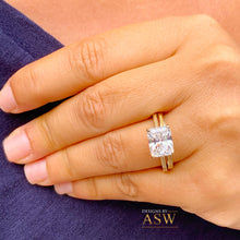 Load image into Gallery viewer, 14K Solid Yellow Gold Radiant Cut Moissanite Engagement Ring And Band, Bridal, Wedding, Four prong, Solitaire 3.50ctw