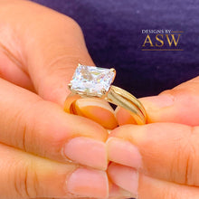 Load image into Gallery viewer, 14K Solid Yellow Gold Radiant Cut Moissanite Engagement Ring And Band, Bridal, Wedding, Four prong, Solitaire 3.50ctw