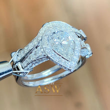 Load image into Gallery viewer, 14k Solid White Gold Pear And Round Cut Natural Diamond Engagement Ring And Band Halo, Bridal Set Antique Style 2.50ctw