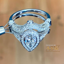 Load image into Gallery viewer, 14k Solid White Gold Pear And Round Cut Natural Diamond Engagement Ring And Band Halo, Bridal Set Antique Style 2.50ctw