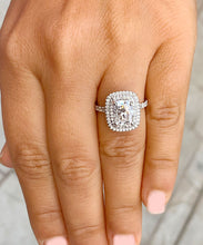 Load image into Gallery viewer, 14k Solid White Gold Cushion Cut Moissanite and Natural Diamond Engagement Ring Soleste Double Halo, Bridal, Wedding 4.00ctw