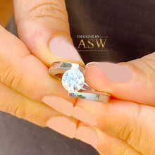 Load image into Gallery viewer, 14k White Gold Round Cut Natural Engagement Ring Tension Set, Propose, Anniversary, Large, Elegant Solitaire 1.00ctw