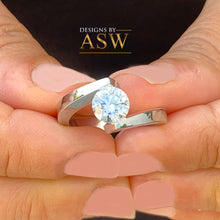 Load image into Gallery viewer, 14k White Gold Round Cut Natural Engagement Ring Tension Set, Propose, Anniversary, Large, Elegant Solitaire 1.00ctw