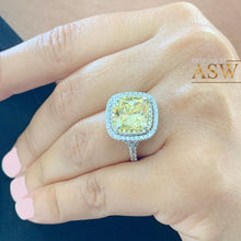 Load image into Gallery viewer, Huge Women's 14k solid white gold Fancy Yellow Cushion simulated and round cut natural diamond engagement ring Halo 5.70ct