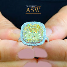 Load image into Gallery viewer, Huge Women's 14k solid white gold Fancy Yellow Cushion simulated and round cut natural diamond engagement ring Halo 5.70ct