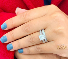 Load image into Gallery viewer, Big 14K Solid And Heavy White Gold Princess Cut Simulated Diamonds Engagement Ring And Band, Channel Set Wedding Bridal Anniversary 3.30ctw