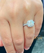 Load image into Gallery viewer, 14K Solid Yellow Gold Cushion and Round Cut Simulated Diamonds Engagement Ring Set Halo Prong Set Wedding Bridal Set 2.60ctw