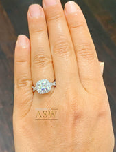 Load image into Gallery viewer, 14K Solid White Gold Cushion Cut Forever One Moissanite and Round Cut Natural Diamond Engagement Ring Halo Prong 2.65ct